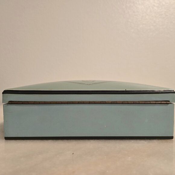 1920 Lucite Empire Turquoise Vanity Trinket Box Art Deco Jewelry box Greek Theme - Picture 8 of 12